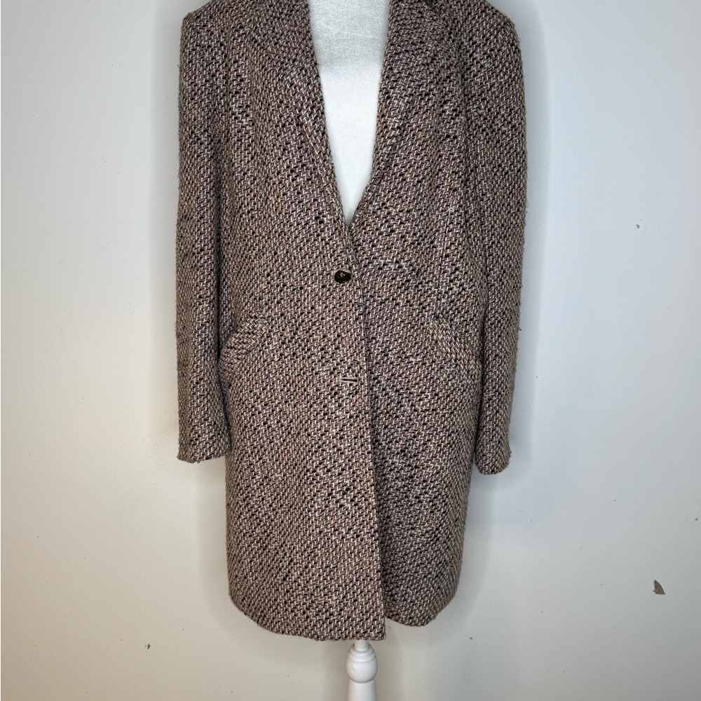 Large Women's Textured Coat - Pink, Tan, Black and White